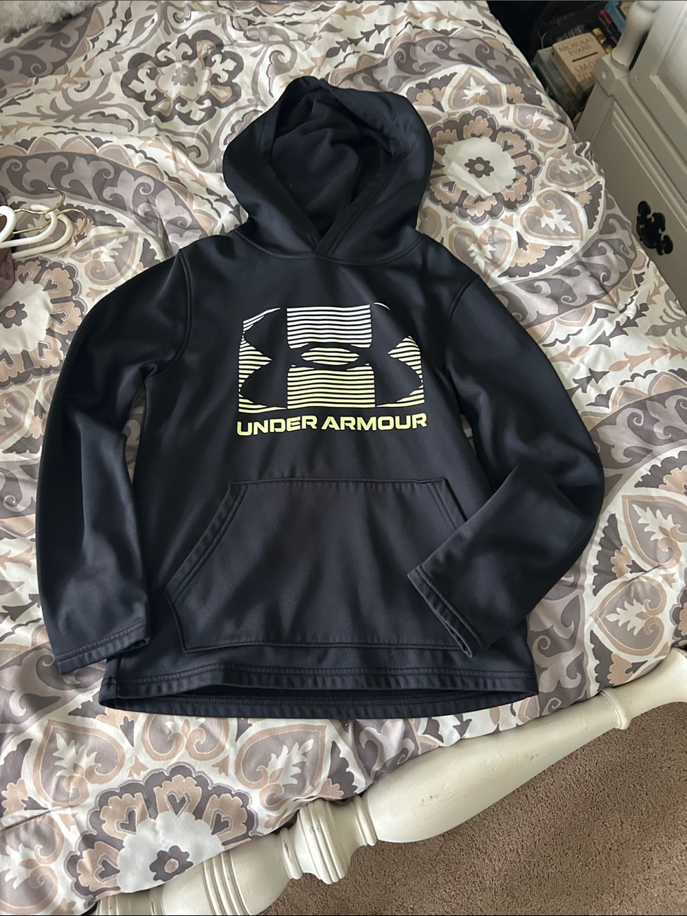 Under Armour Kids Black Hoodie with Yellow Logo Stripes